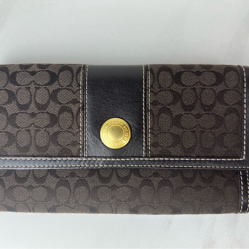 Coach Brown Legacy Signature C Leather Stripe Trifold Wallet